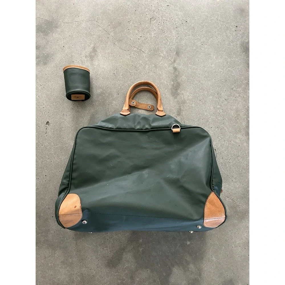 Jon Hart Coachman‎ Duffle Travel Bag Coated Canvas Leather Trim & Koozie Holder